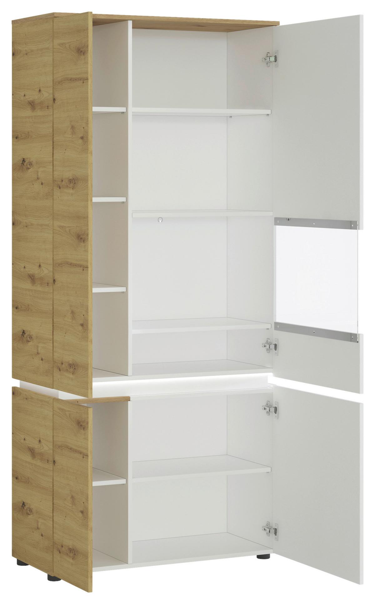 Vitrină LUCI - alb/stejar Artisan, Trend, sticlă/material pe bază de lemn (90,4/199/40cm) - Modern Living