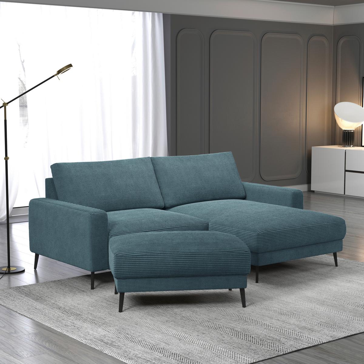 Wohnlandschaft Cora Türkis - Türkis/Schwarz, Modern, Holz/Textil (223/86/161cm) - Mömax