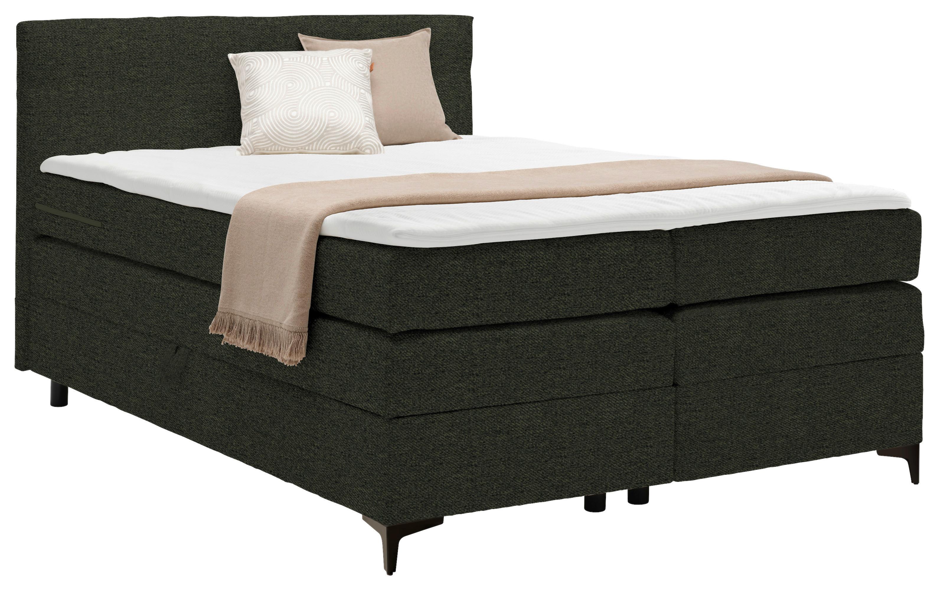 Boxspringbett Bari in Grün ca. 140x200cm - Schwarz/Grün, KONVENTIONELL, Textil/Metall (140/200cm) - Mömax