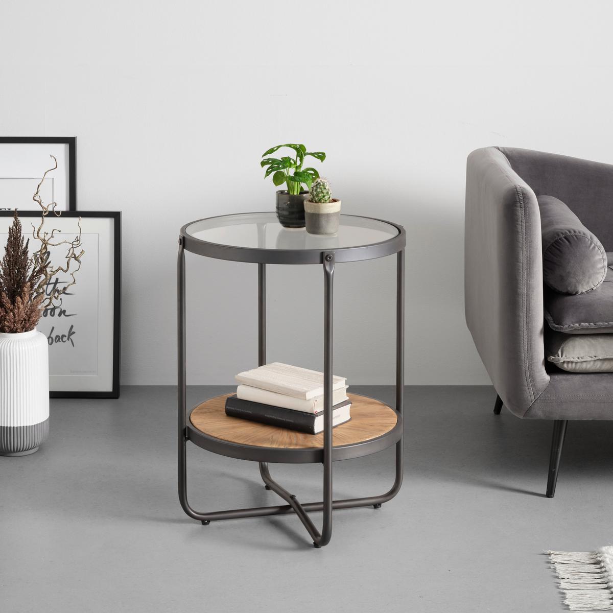 STOLIK BOCZNY VETRO -TREND- - kolor naturalny/czarny, Lifestyle, materiał drewnopochodny/metal (45/55/45cm) - Zandiara