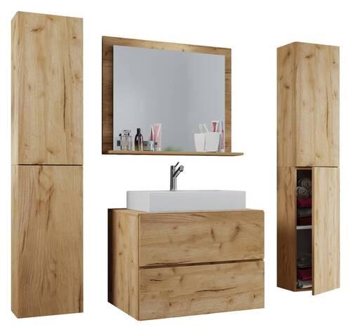 Badezimmer Lendas 5-tlg. ca. 127 cm Honigeiche - Honigeiche/Weiß, MODERN, Glas/Keramik (127cm) - MID.YOU