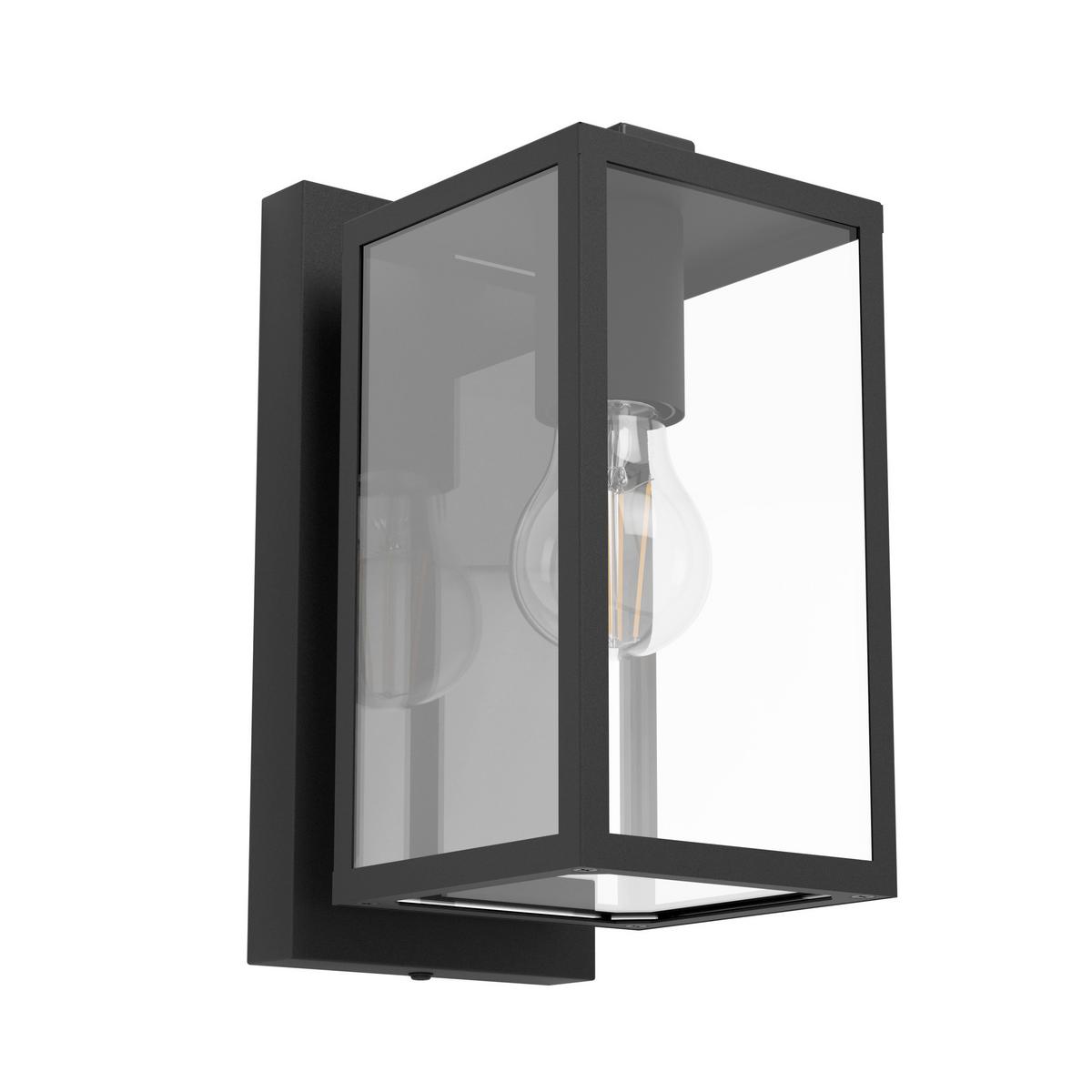 Außenwandleuchte Budrone Klar/Schwarz max. 40 Watt - Klar/Schwarz, KONVENTIONELL, Glas/Metall (16,5/12/27cm) - Eglo