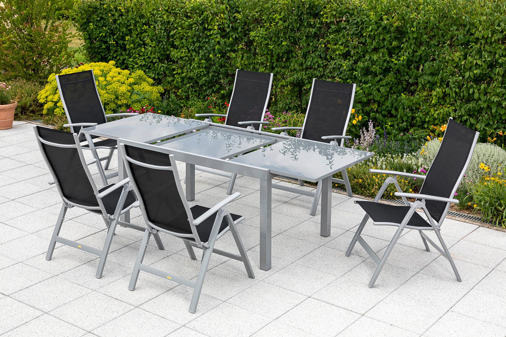 Gartentisch ausziehbar Semi Metall/Glas Grau L: 180-250 cm - Silberfarben/Grau, KONVENTIONELL, Glas/Metall (180-250/100/75cm) - Gardenson