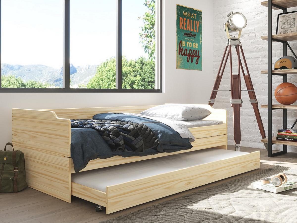 Mladinska Raztegljiva Postelja Lotar, 90-180x200 - naravne barve, Konvencionalno, les (90/200cm) - MID.YOU