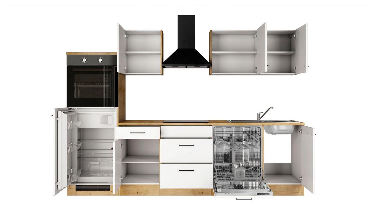 Küchenblock Avila m. Geräten Magnolie - Eichefarben/Magnolie, Trend, Holzwerkstoff/Metall (280cm) - FlexWell