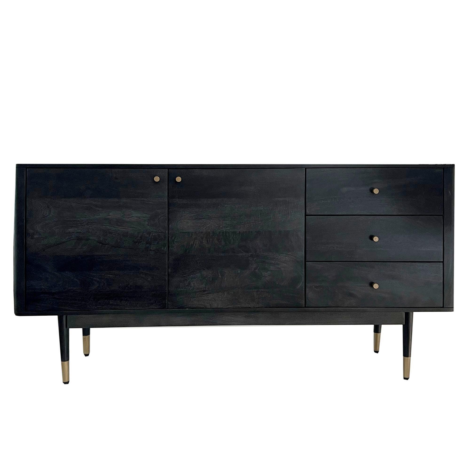 Komoda, Akazie, Pravi Les, Črna - zlate barve/črna, Natur, kovina/les (160/81/42cm) - Livetastic
