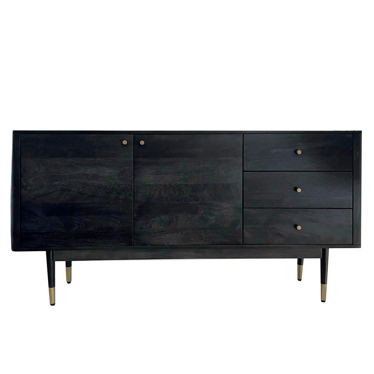Komoda, Akazie, Pravi Les, Črna - zlate barve/črna, Natur, kovina/les (160/81/42cm) - Livetastic