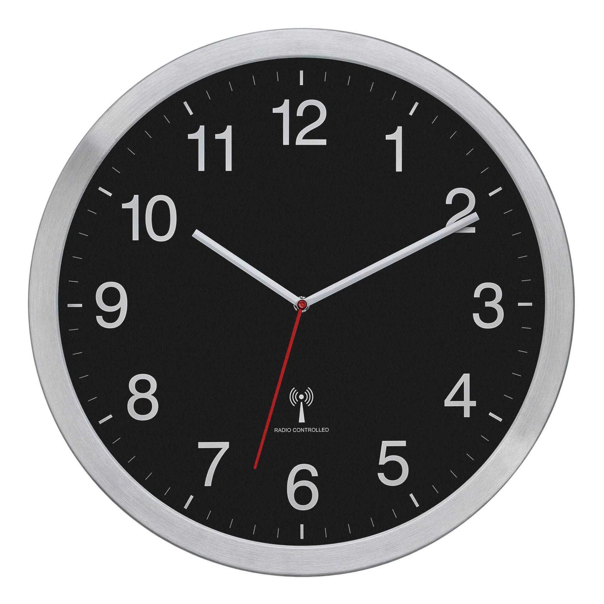 Funkuhr Wanduhr Schwarz/Silberfarben - Silberfarben/Schwarz, Basics, Kunststoff/Metall (40/5/40cm)