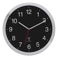 Funkuhr Wanduhr Schwarz/Silberfarben - Silberfarben/Schwarz, Basics, Kunststoff/Metall (40/5/40cm)