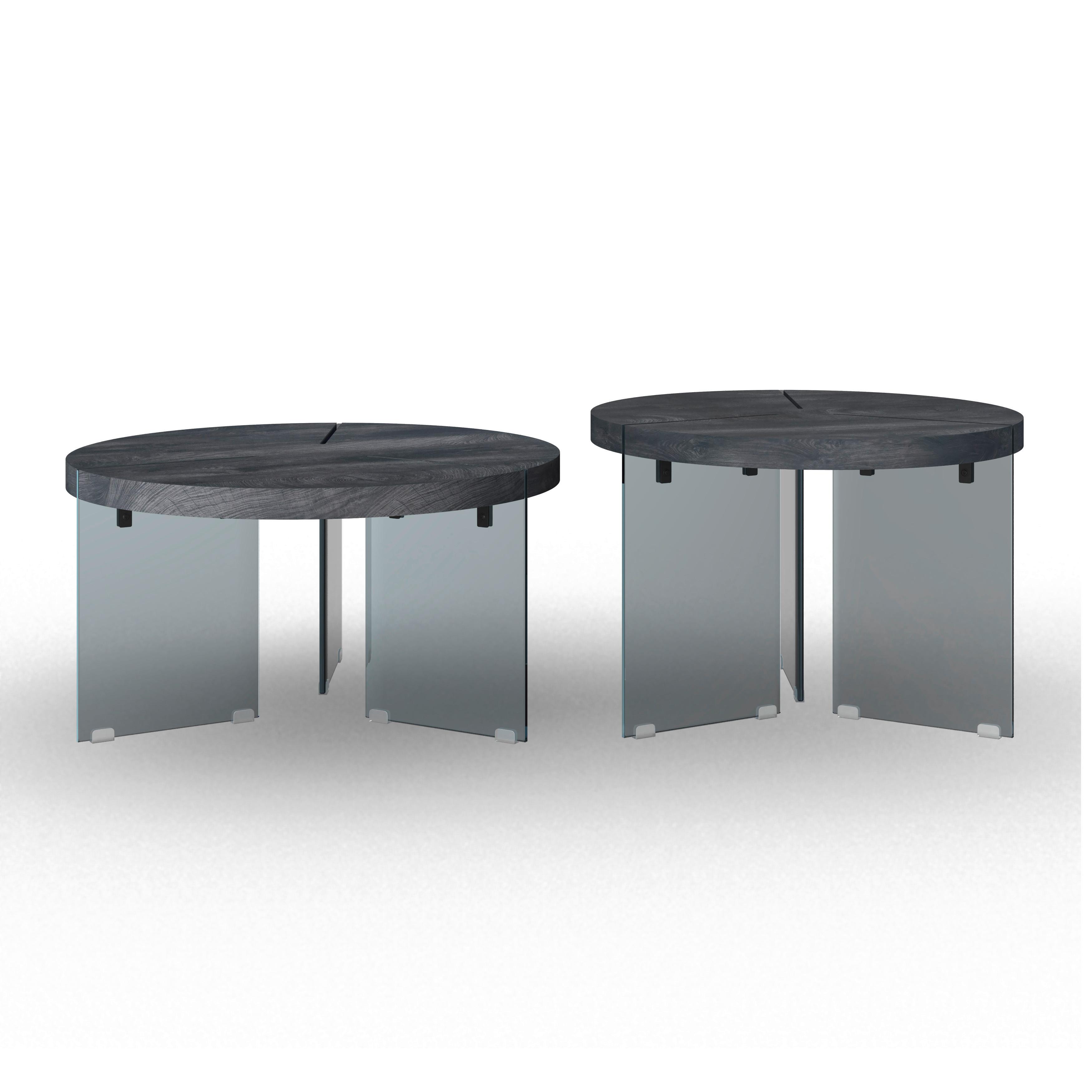Couchtisch Moreno 2er Set Grau - Dunkelgrau/Grau, MODERN, Glas/Holzwerkstoff (80/42,5cm) - Bessagi Home