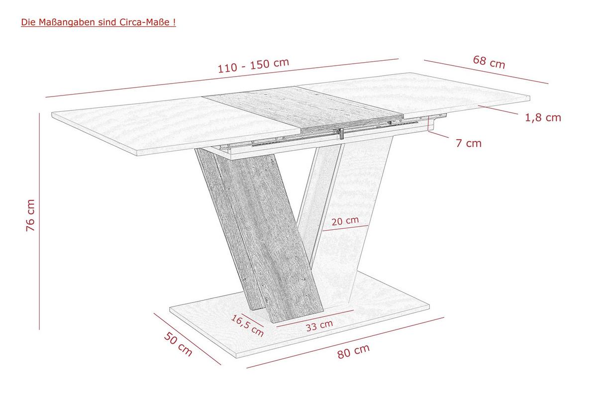 ESSTISCH SIENA T - Weiß/Eiche Artisan, MODERN, Holzwerkstoff (110-150/76/70cm) - MID.YOU