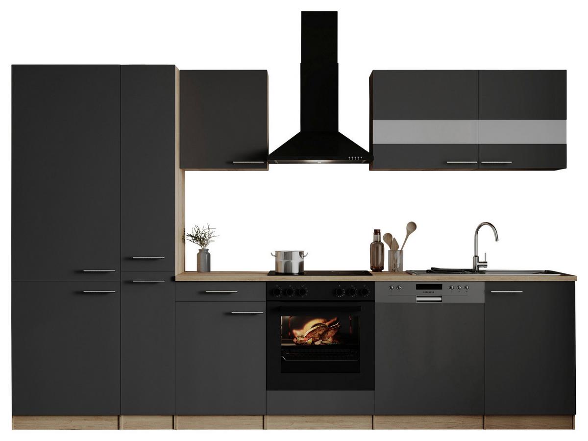 Küchenblock Merle m. Geräten Grau - Edelstahlfarben/Eichefarben, Basics, Holzwerkstoff/Metall (310cm) - Respekta