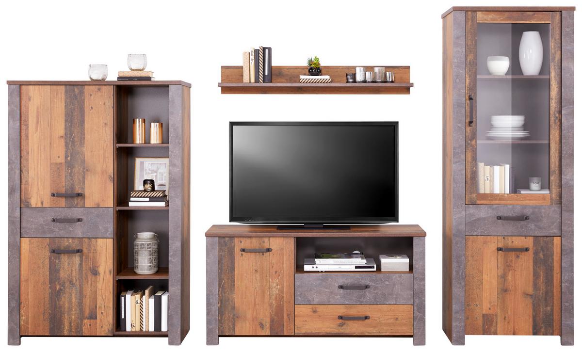 Vitrină Ontario - gri închis/culoare lemn stejar, Trend, material pe bază de lemn (105/159/41,5cm) - Modern Living