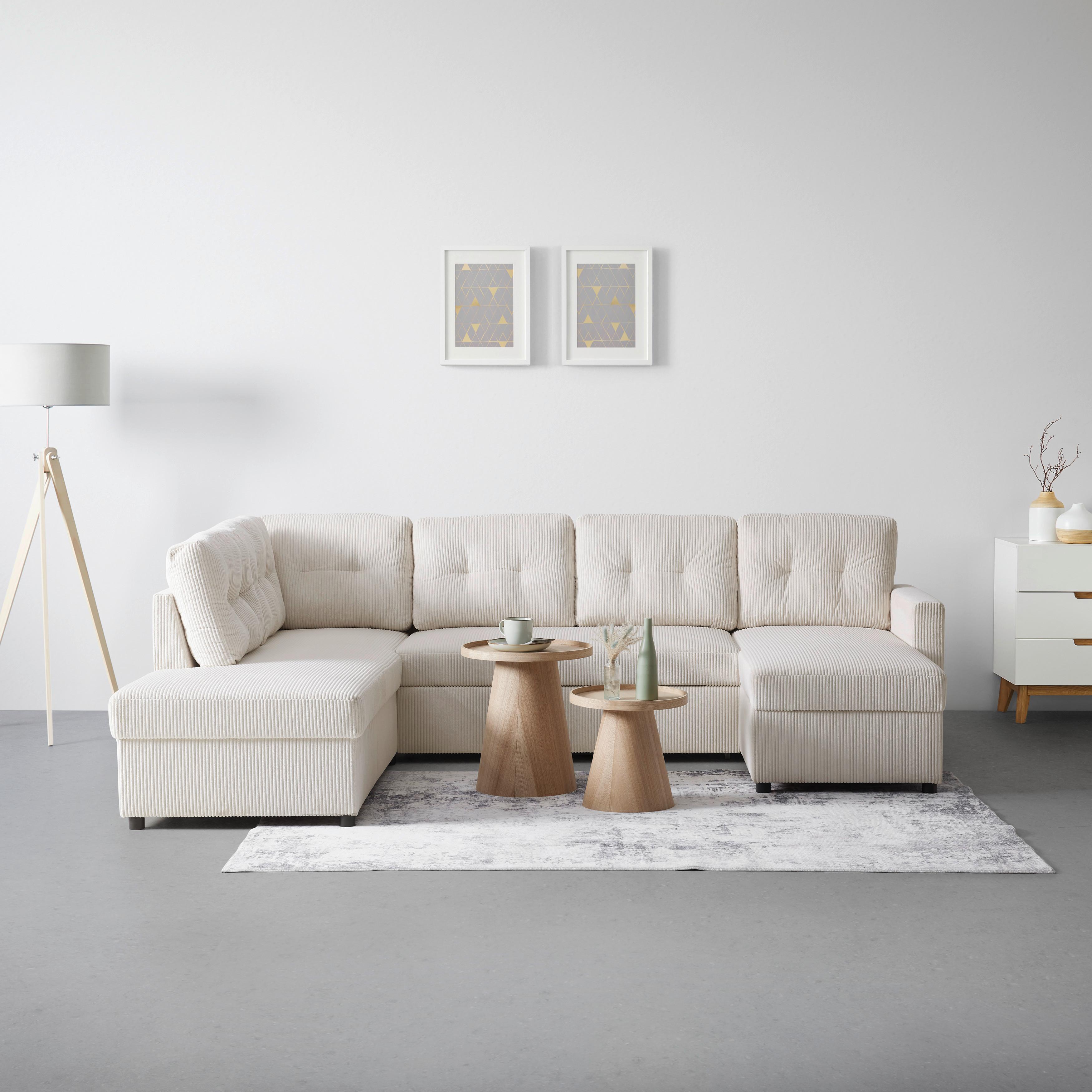 Sarokgarnitúra Martina - bézs, Modern, faalapú anyag/textil (204/89/276cm) - Mömax
