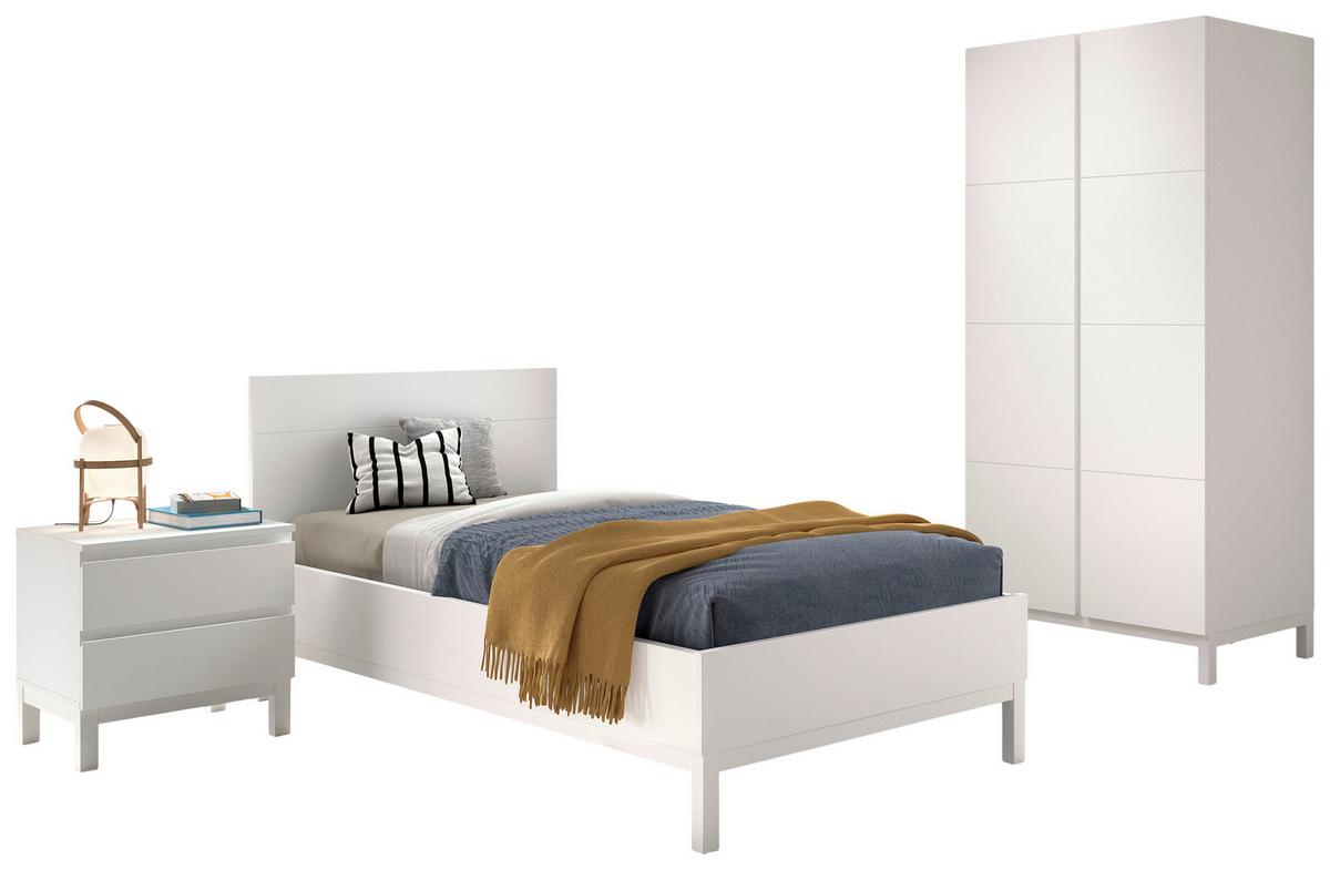 Einzelzimmer EVA Weiß, Bett, Kleiderschrank, Nachttisch - Weiß, MODERN, Holz/Holzwerkstoff - Vipack