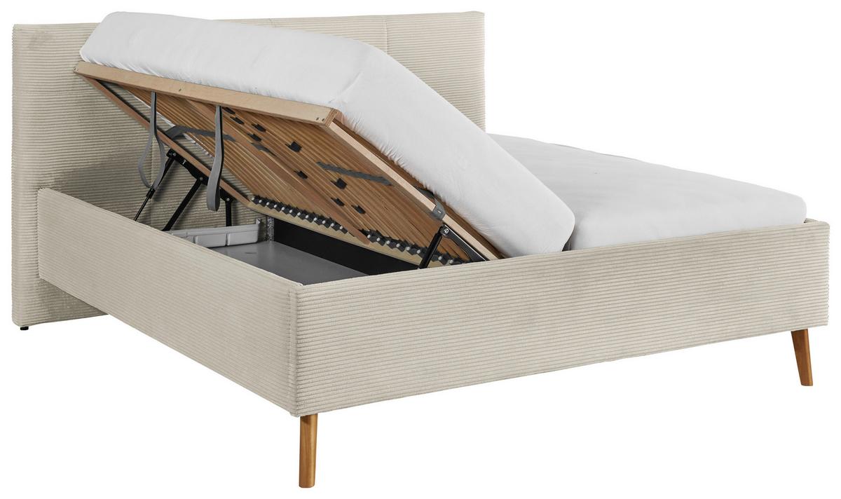 Polsterbett Meila inkl. Stauraum, ca. 180x200cm - Eichefarben/Birkefarben, KONVENTIONELL, Holz/Textil (180/200cm) - Premium Living