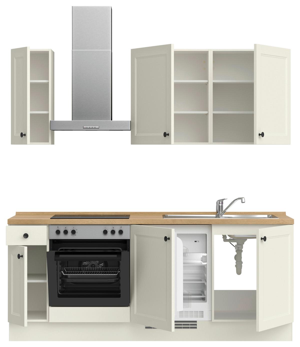 Küchenblock Cascada Low m. Geräten Weiß - Eichefarben/Schwarz, MODERN, Holzwerkstoff/Metall (210cm) - Nobilia