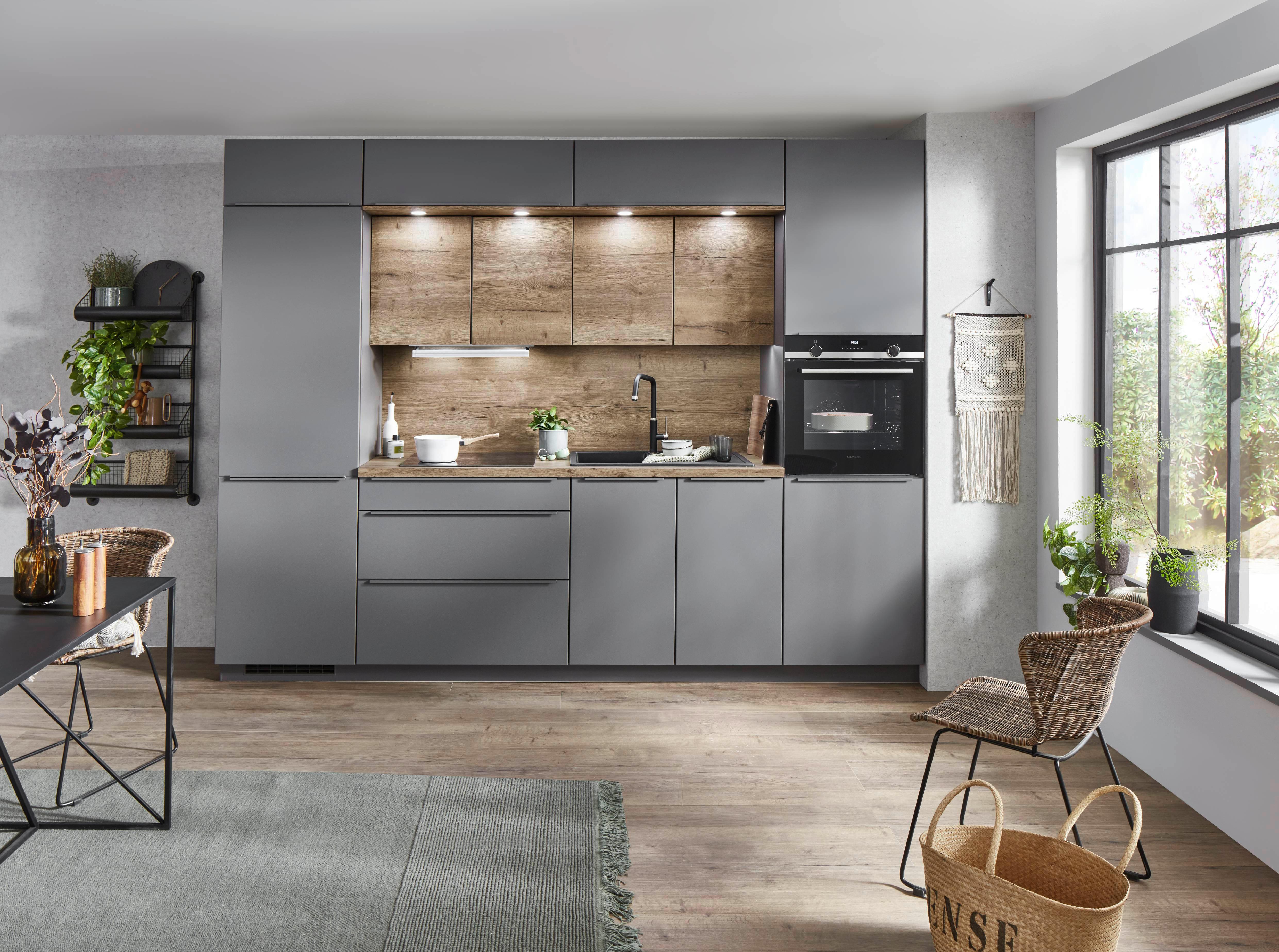 Bucătărie la comandă Touch/Structura - Basics, material pe bază de lemn (300cm) - Nobilia