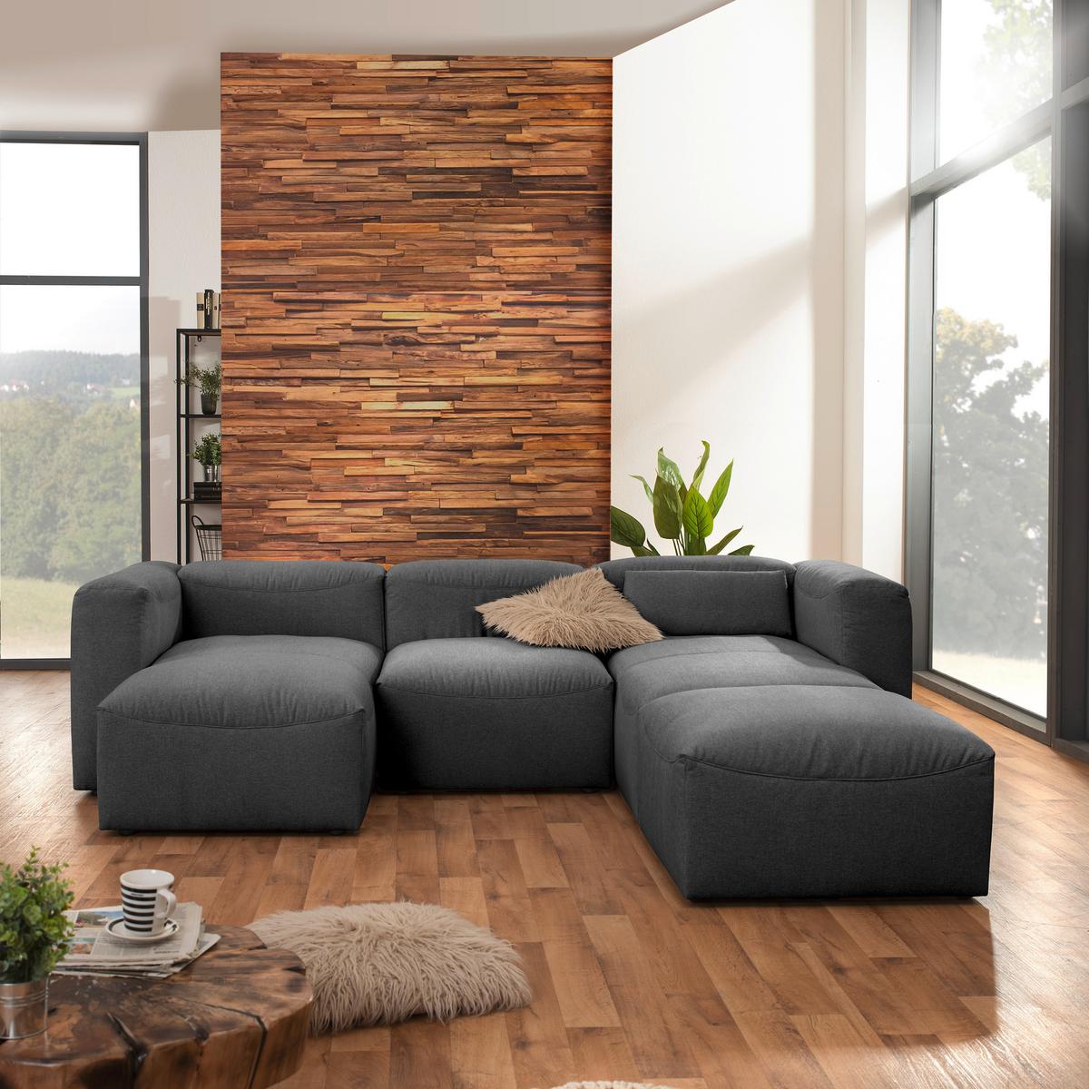 WOHNLANDSCHAFT LENA - Anthrazit, Design, Kunststoff/Textil (160/275/235cm) - Max Winzer