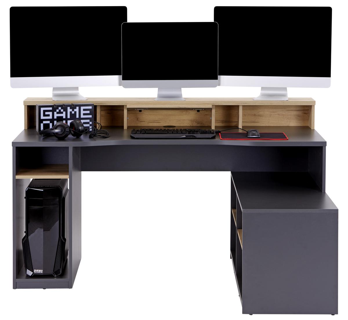 Masa de scris TEAMPLAYER - culoare lemn stejar/antracit, Modern, material pe bază de lemn (160/91,5/120cm) - Modern Living