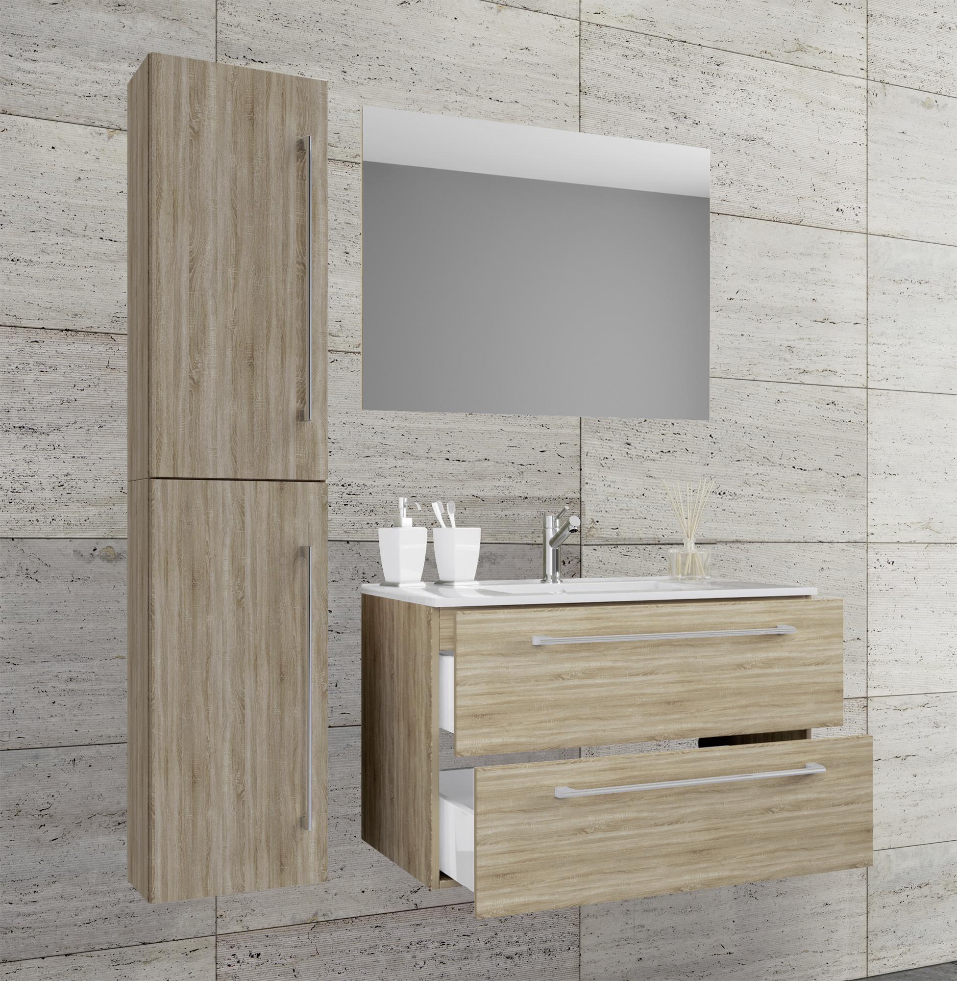 Kopalnica Badinos, Hrast - bela/hrast sonoma, Moderno, leseni material/keramika (93cm) - MID.YOU