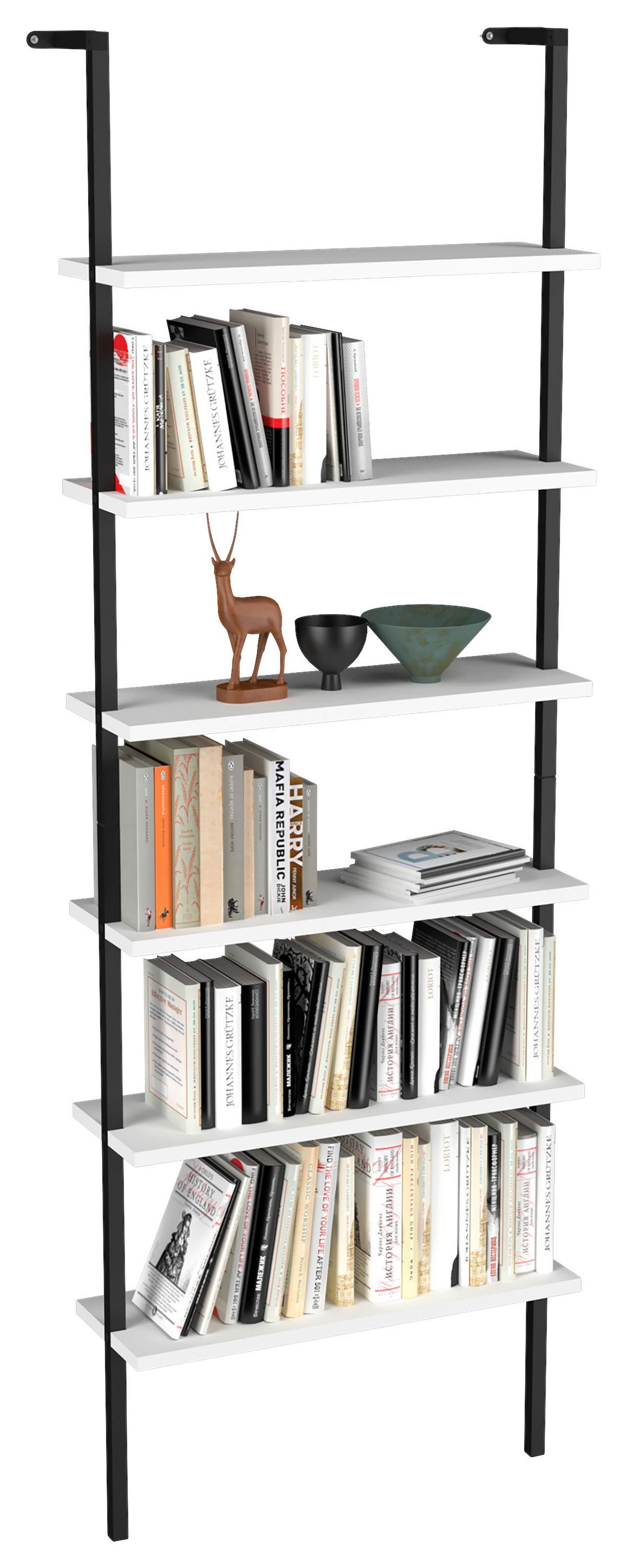 Regal Insasi, Bela, Črna - črna/bela, Design, kovina/leseni material (60/183/20cm) - MID.YOU