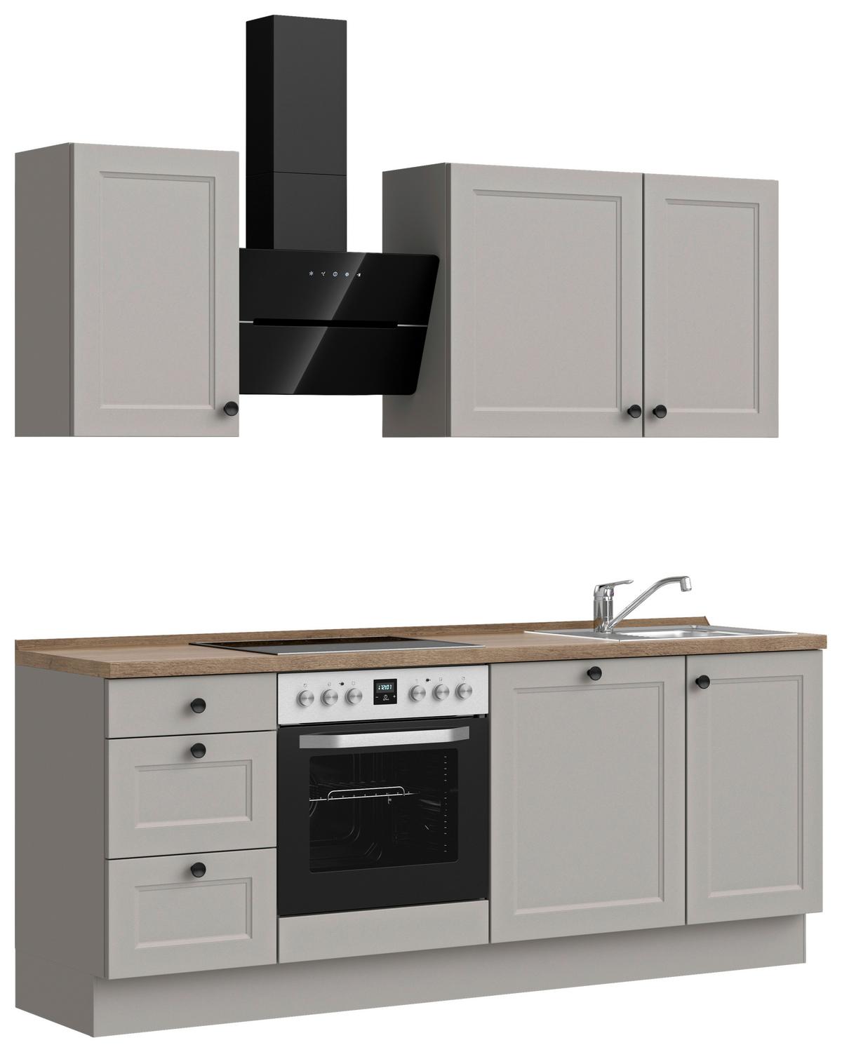 Küchenblock Cascada High m. Geräten Grau - Eiche dunkel/Schwarz, MODERN, Holzwerkstoff/Metall (210cm) - Nobilia