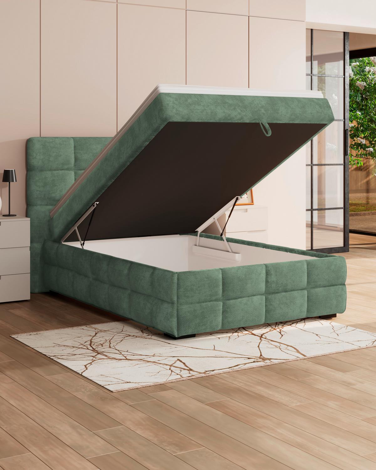 Box Krevet Vega - zelena/boje mente, Trend, tekstil/drvo (140/200cm) - Modern Living