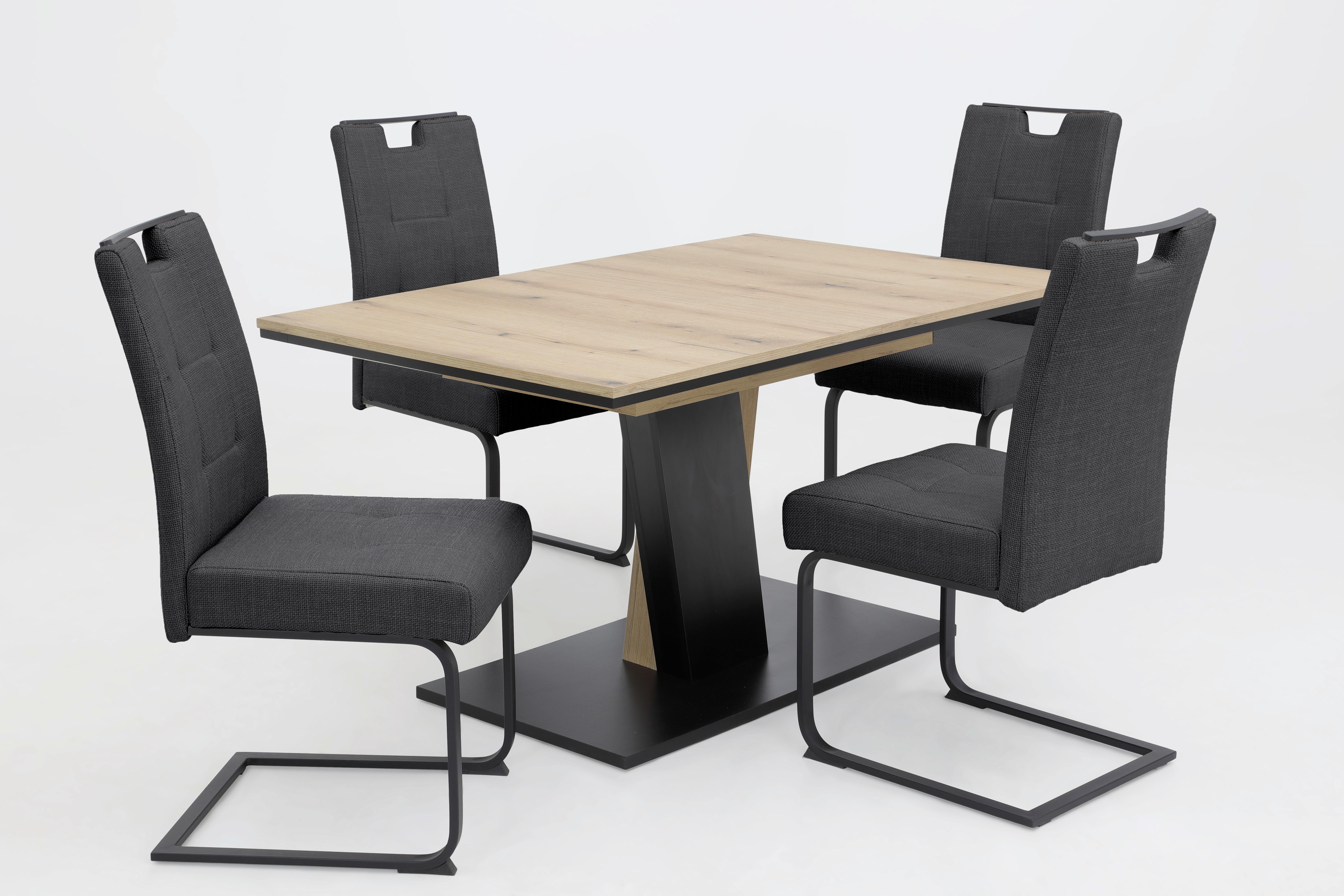 TISCHGRUPPE BEKE G - Eichefarben/Anthrazit, MODERN, Holzwerkstoff/Textil (140 - 180/76/90cm) - MID.YOU