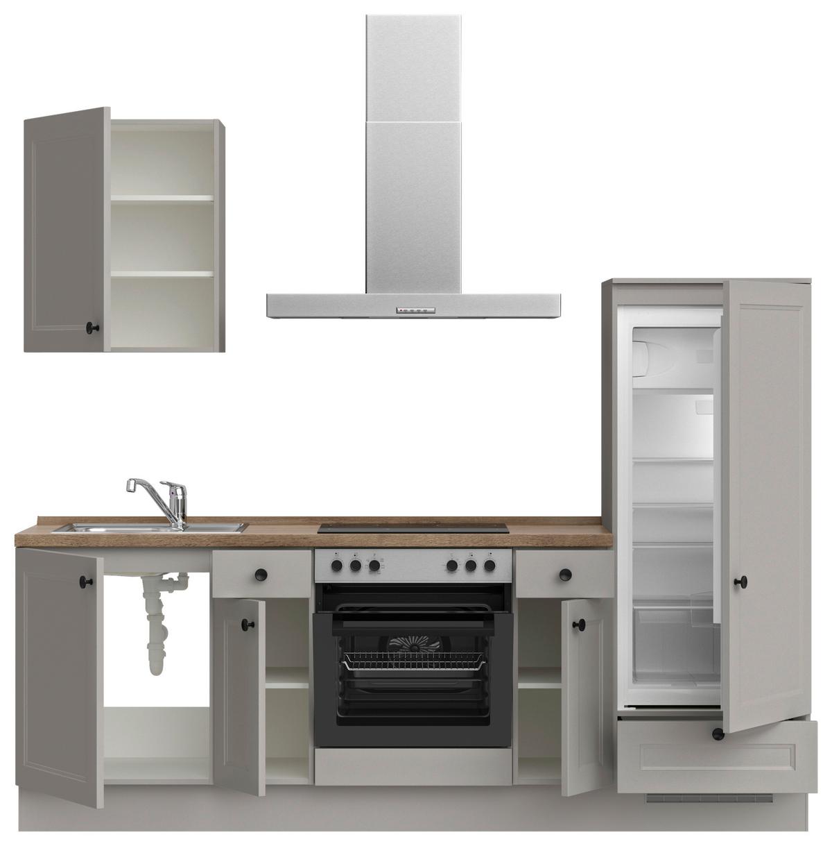 Küchenblock Cascada Low m. Geräten Grau - Eiche dunkel/Schwarz, MODERN, Holzwerkstoff/Metall (240cm) - Nobilia