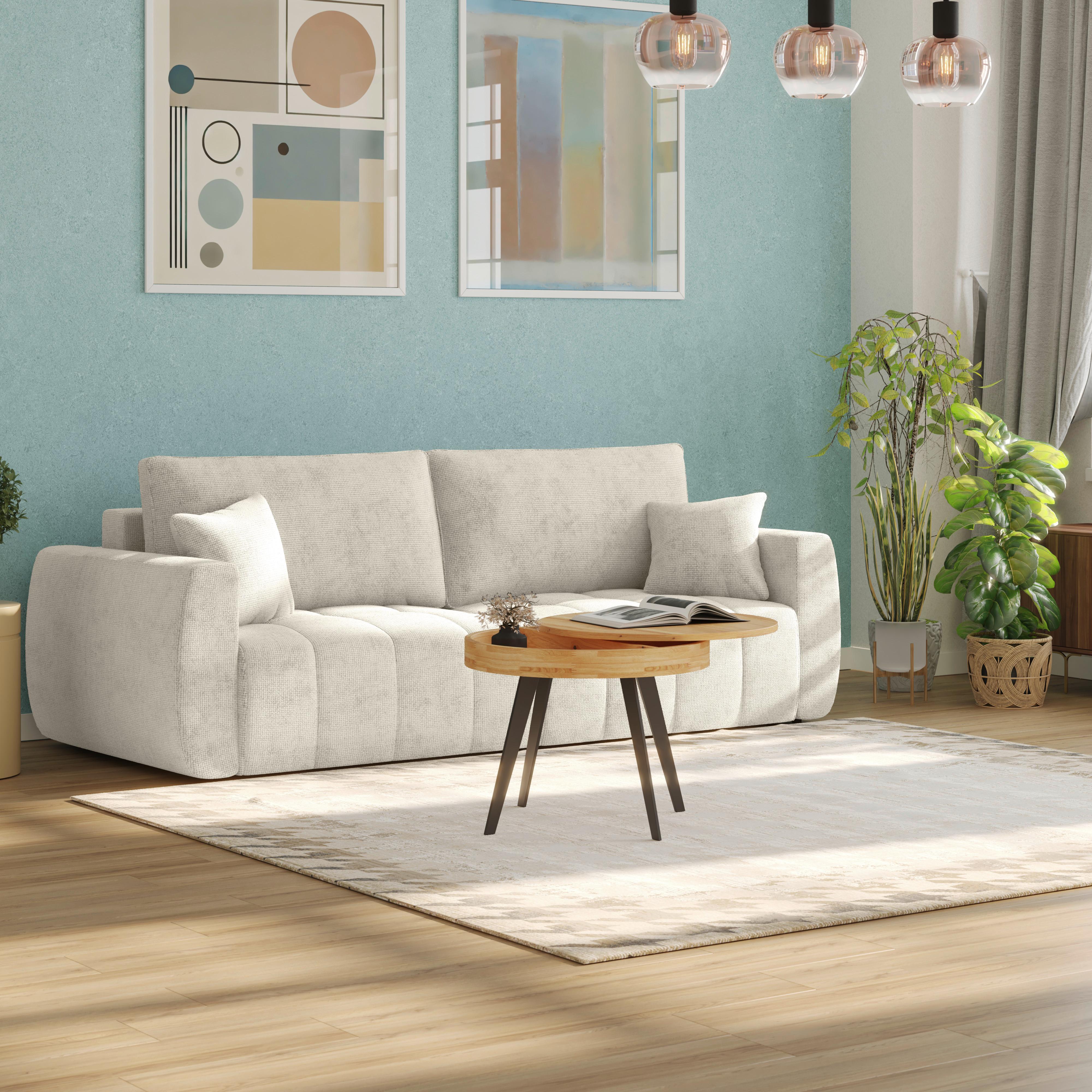 Canapea extensibila BALI - crem/gri, Modern, lemn/textil (245/74-90/104cm) - Luca Bessoni