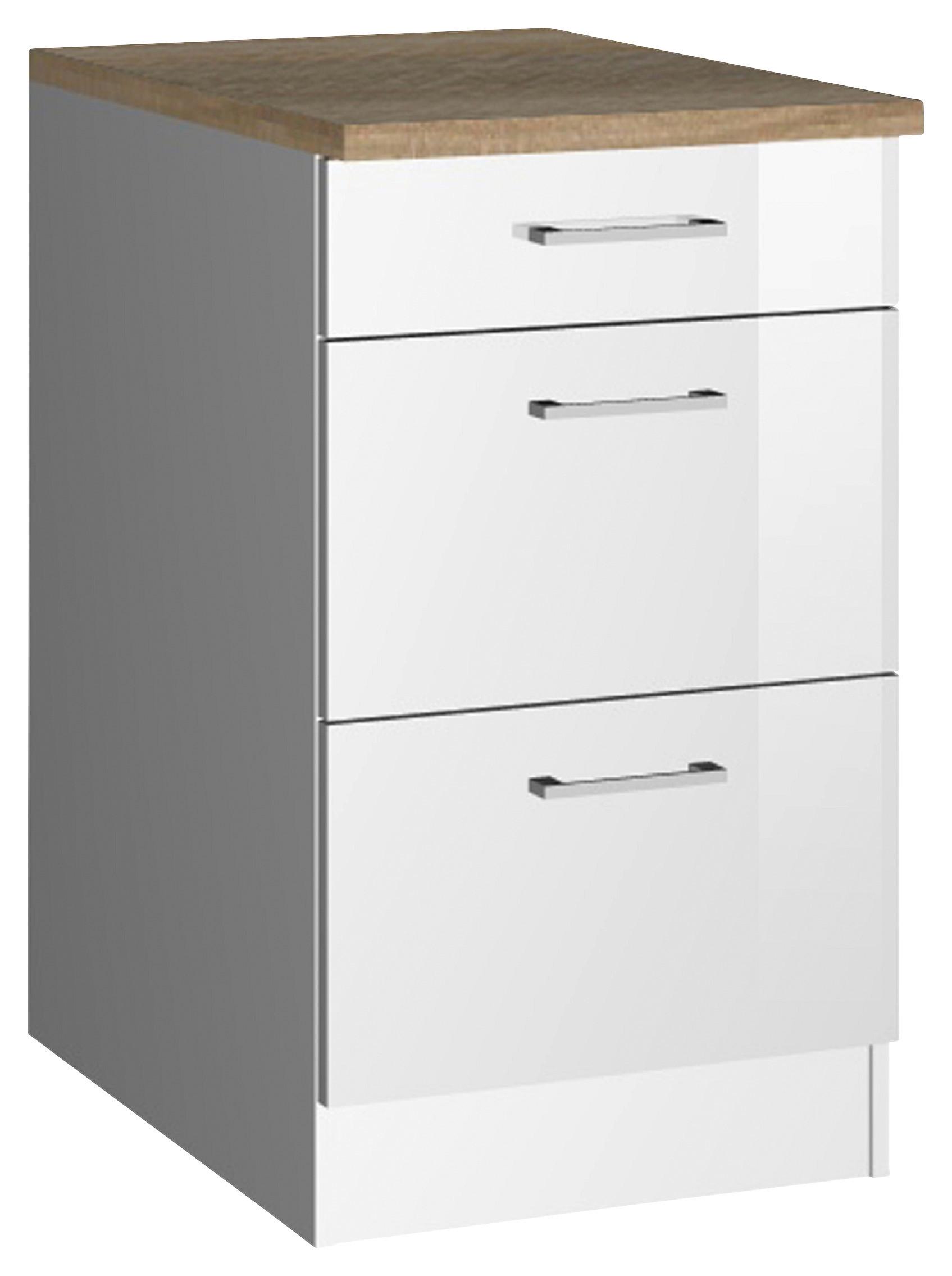 Schubkastenunterschrank Mailand Weiß Hochglanz - Weiß Hochglanz/Silberfarben, MODERN, Holzwerkstoff/Metall (50/85/60cm) - Held