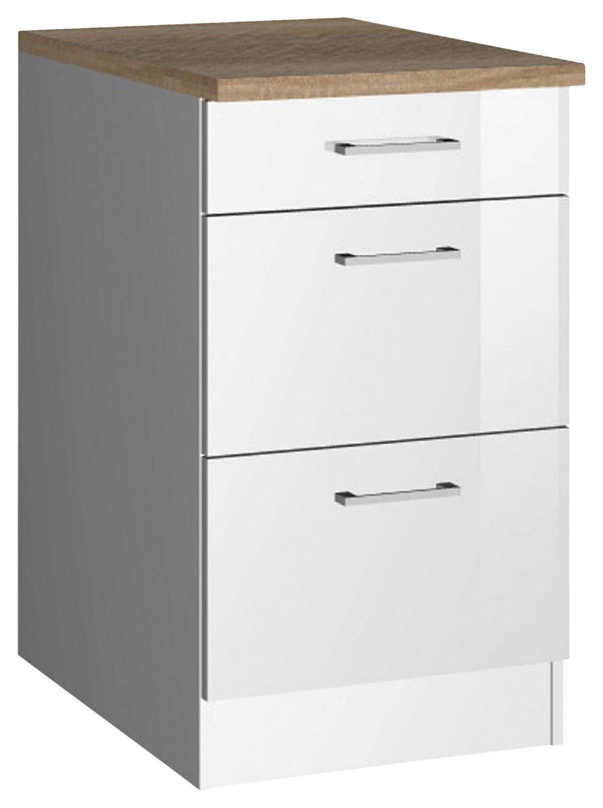 Schubkastenunterschrank Mailand Weiß Hochglanz - Weiß Hochglanz/Silberfarben, MODERN, Holzwerkstoff/Metall (50/85/60cm) - Held