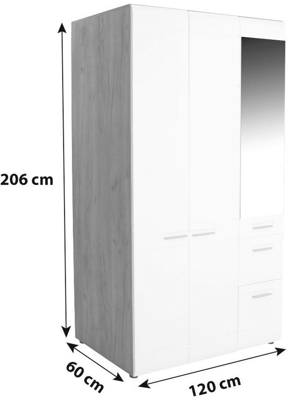 Omara Za Oblačila Avensis New, Bela, Temni Hrast, Ogledalo - barve hrasta/bela, Konvencionalno, umetna masa/leseni material (120/205,7cm) - Mömax