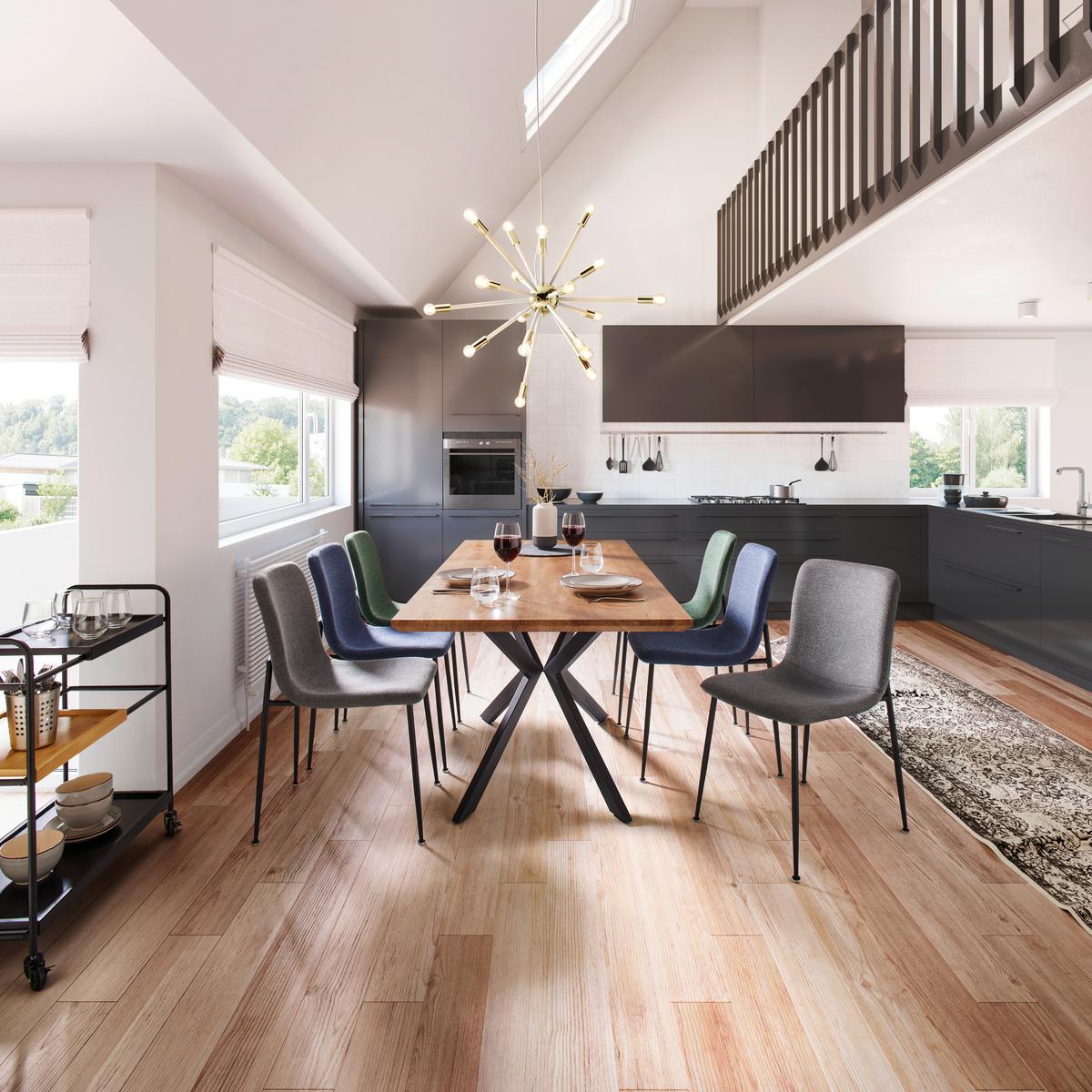 Stuhl Nele Grau Leinenoptik Gepolstert - Schwarz/Grau, MODERN, Holz/Textil (43/83/56cm) - Bessagi Home