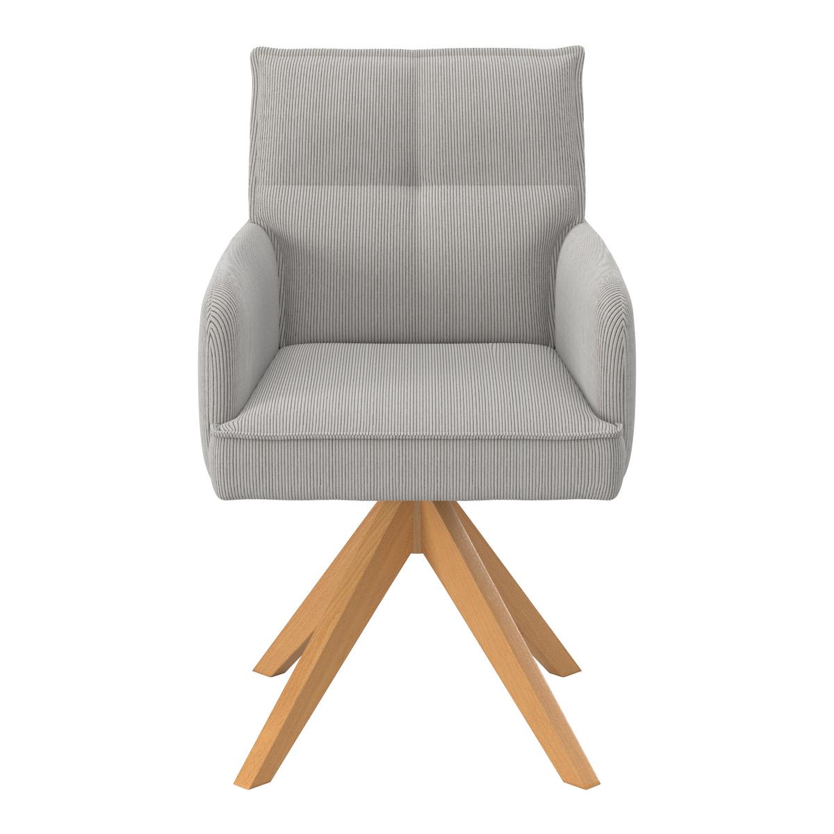 Armlehnstuhl Felina Hellgrau Cord Drehbar Gepolstert - Hellgrau/Naturfarben, MODERN, Holz/Textil (57/94/64cm) - Bessagi Home