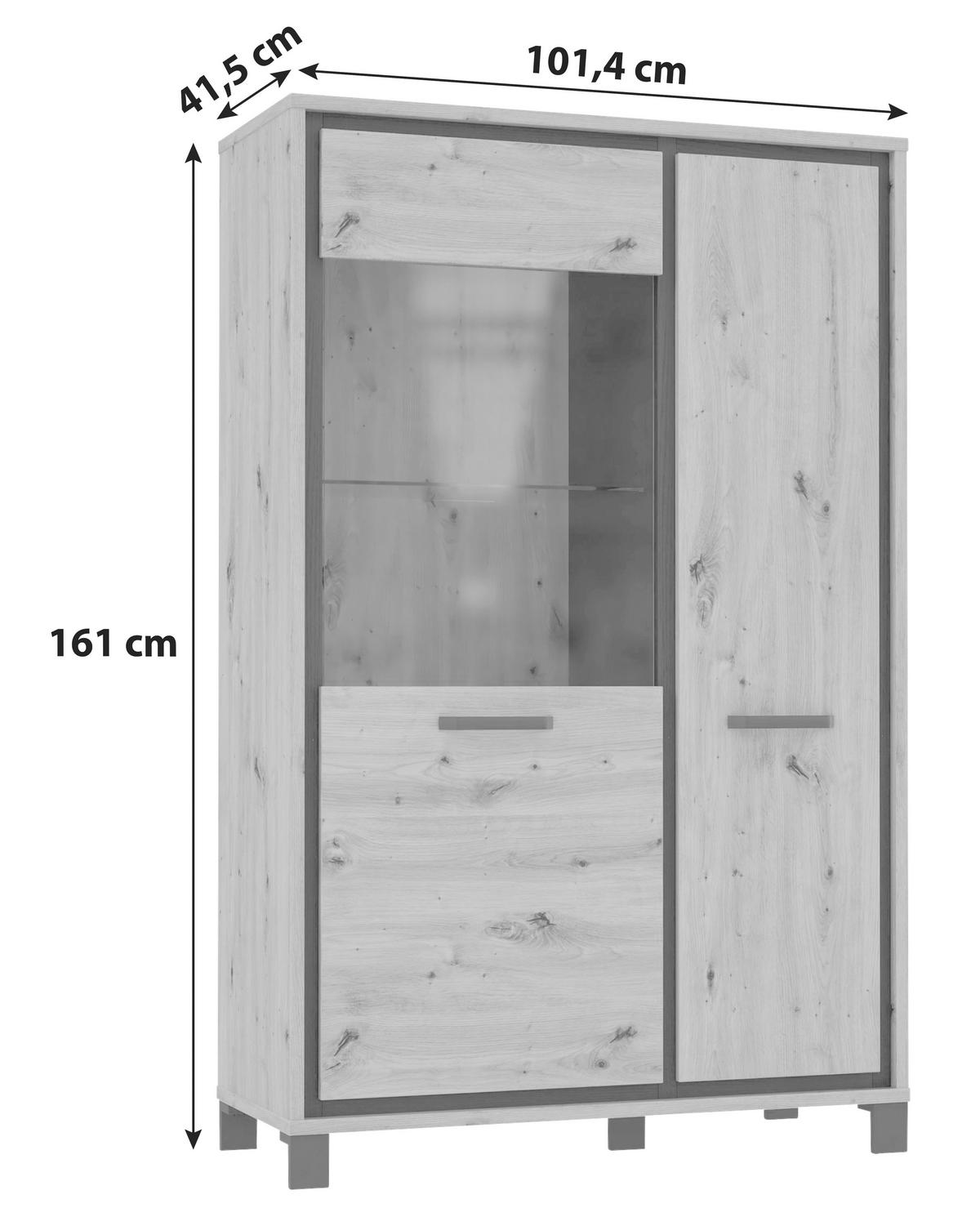 Highboard "Trondheim" , Schwarz, Eiche - Eichefarben/Schwarz, Basics, Glas/Holzwerkstoff (101.4/161/41.5cm) - Livetastic