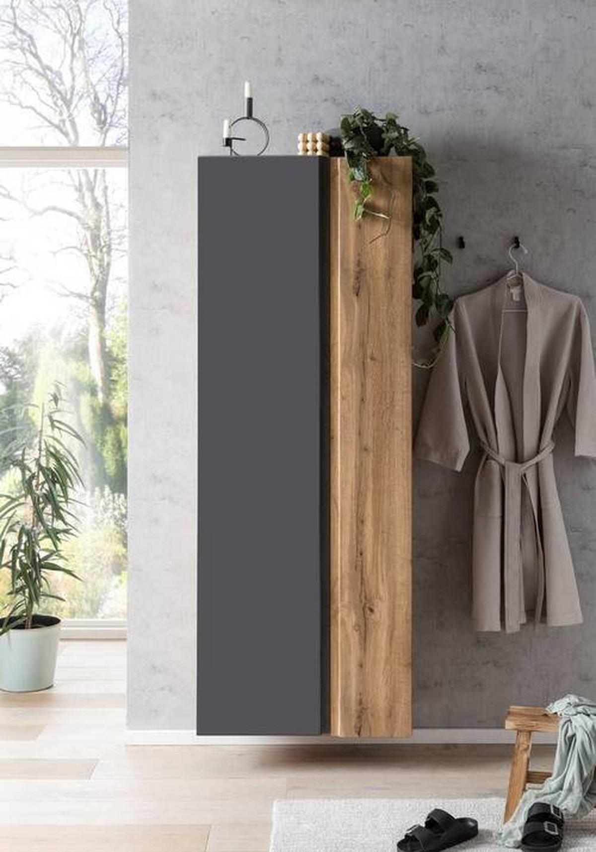 Hochschrank Varese ca. 65x180 cm Grau/Eiche - Eiche Wotan/Grau, MODERN, Holzwerkstoff (65/180/35cm) - Held