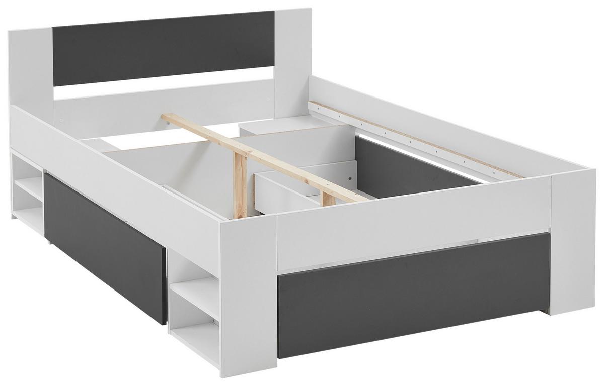 Bett Azurro 2-140 Weiss/Anhrazit - Weiss/Anthrazit, Modern, Holzwerkstoff (140/200cm) - Mömax