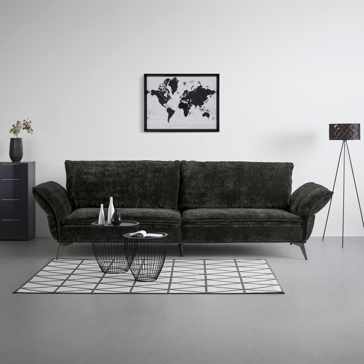 Megasofa Ottawa Dunkelbraun Flachgewebe, ohne Kissen - Dunkelbraun/Schwarz, MODERN, Textil/Metall (272/87/107cm) - Premium Living