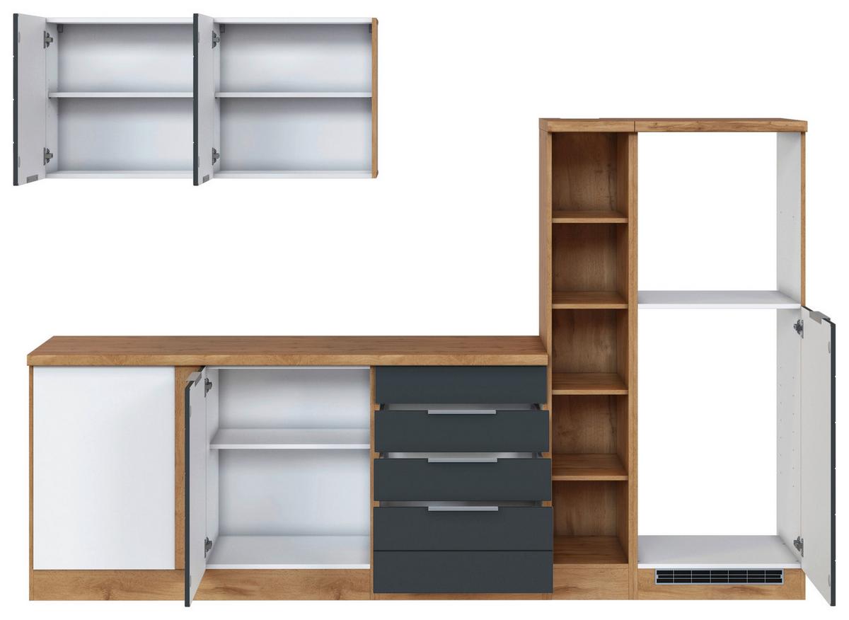 Eckküche Florenz ohne Geräte ca. 240x270 cm Grau/Eiche - Eiche Wotan/Grau, Design, Holzwerkstoff/Metall (240/270cm) - Held