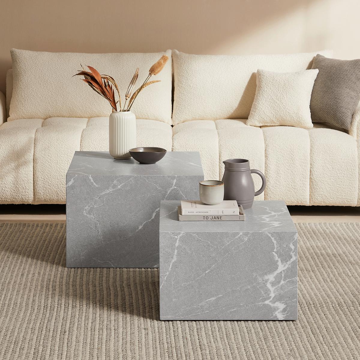 Set Klubskih Mizic Marble, Siva, 2-Delni - siva, Design, leseni material (58-50/58-50/40-33cm) - Livetastic