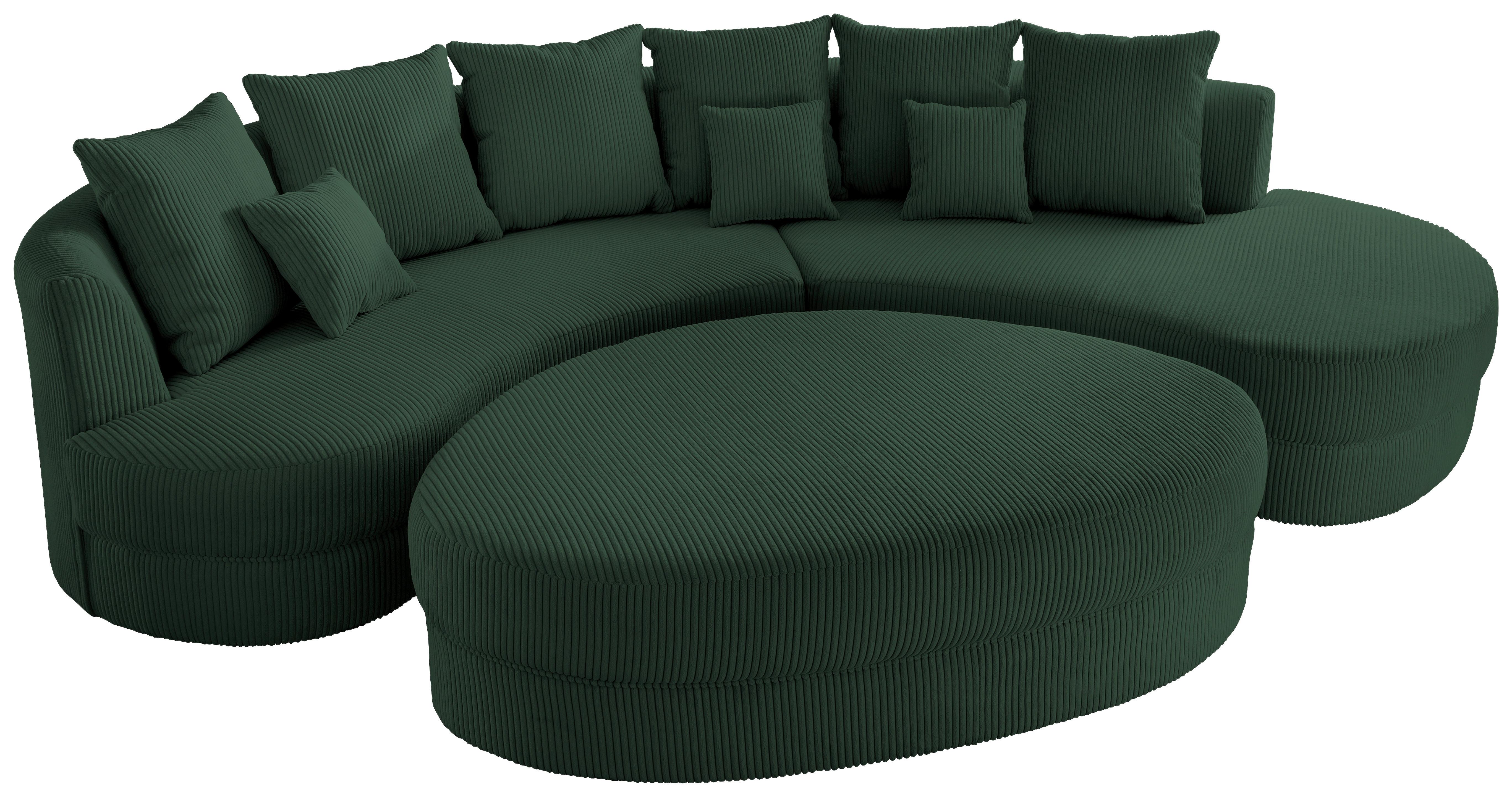 Wohnlandschaft Limoncello m. Hocker ca.300x160cm Dunkelgrün - Dunkelgrün/Schwarz, Design, Kunststoff/Textil (300/160cm) - Livetastic