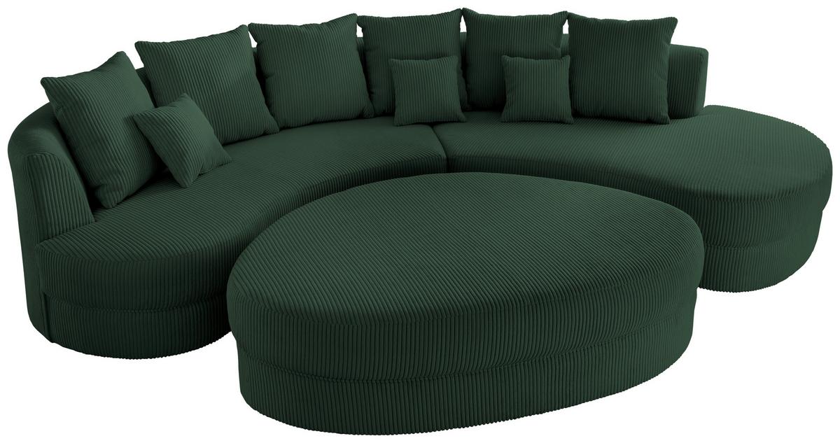 Wohnlandschaft Limoncello m. Hocker ca.300x160cm Dunkelgrün - Dunkelgrün/Schwarz, Design, Kunststoff/Textil (300/160cm) - Livetastic