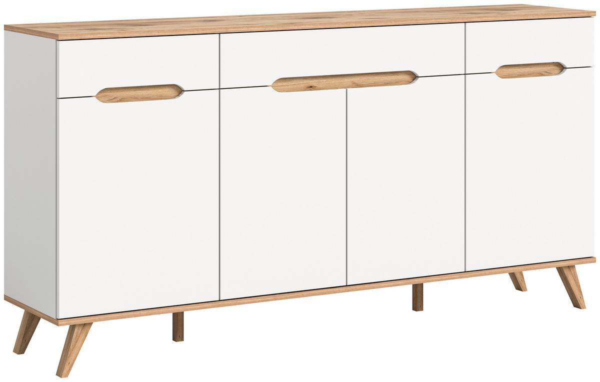 Komoda Stockholm, Barva Hrasta, Bela - barve hrasta/bela, Design, leseni material (185/95/40cm) - MID.YOU