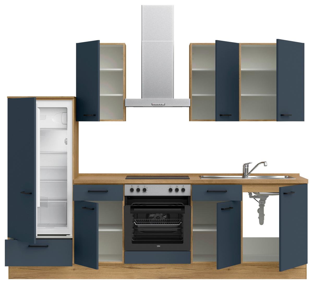 Küchenblock Easytouch Low m. Geräten Dunkelblau - Eichefarben/Schwarz, MODERN, Holzwerkstoff/Metall (270cm) - Nobilia