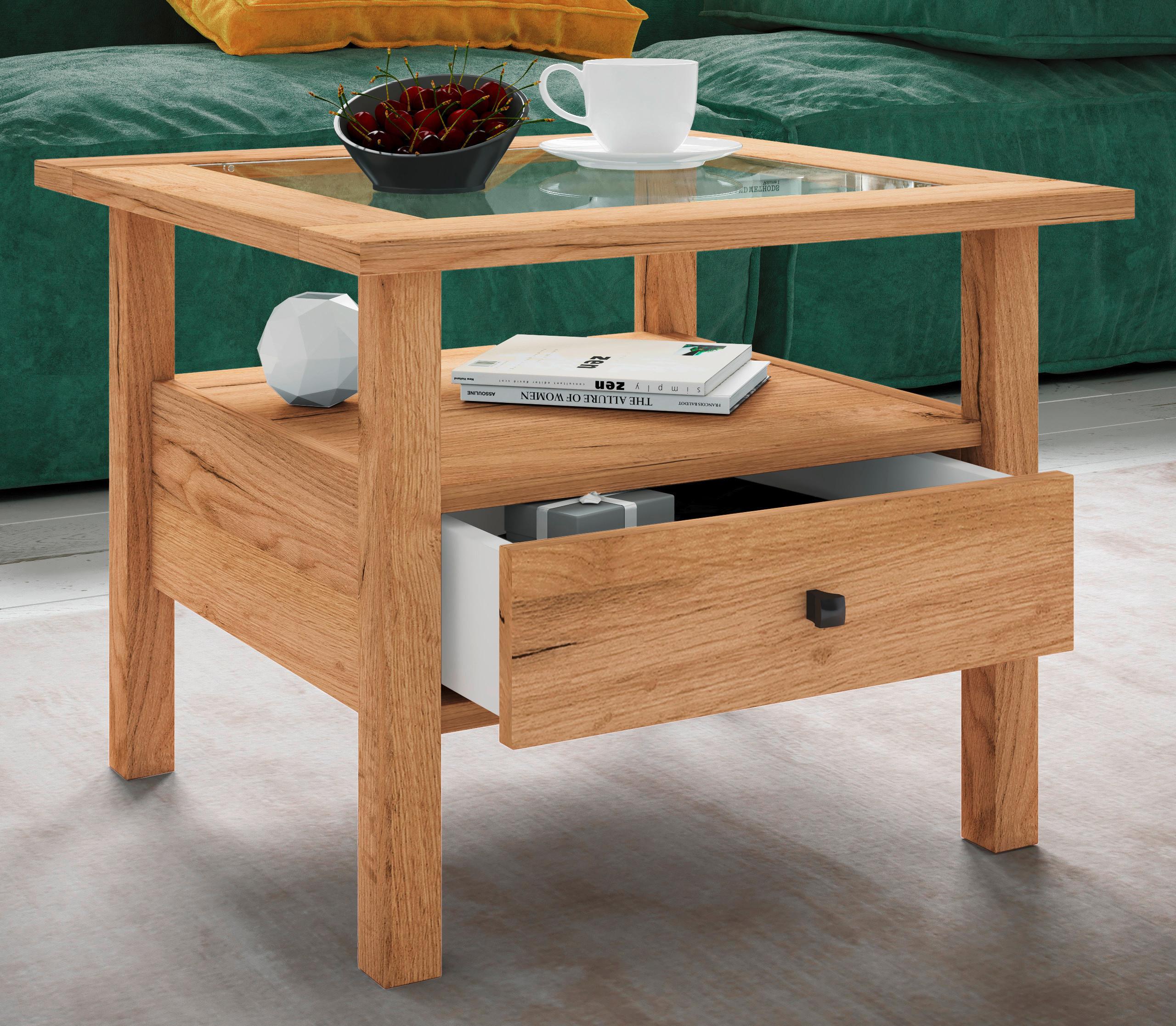 COUCHTISCH LINGIS M - Honigeiche/Schwarz, Lifestyle, Glas/Holzwerkstoff (54/42/54cm) - MID.YOU