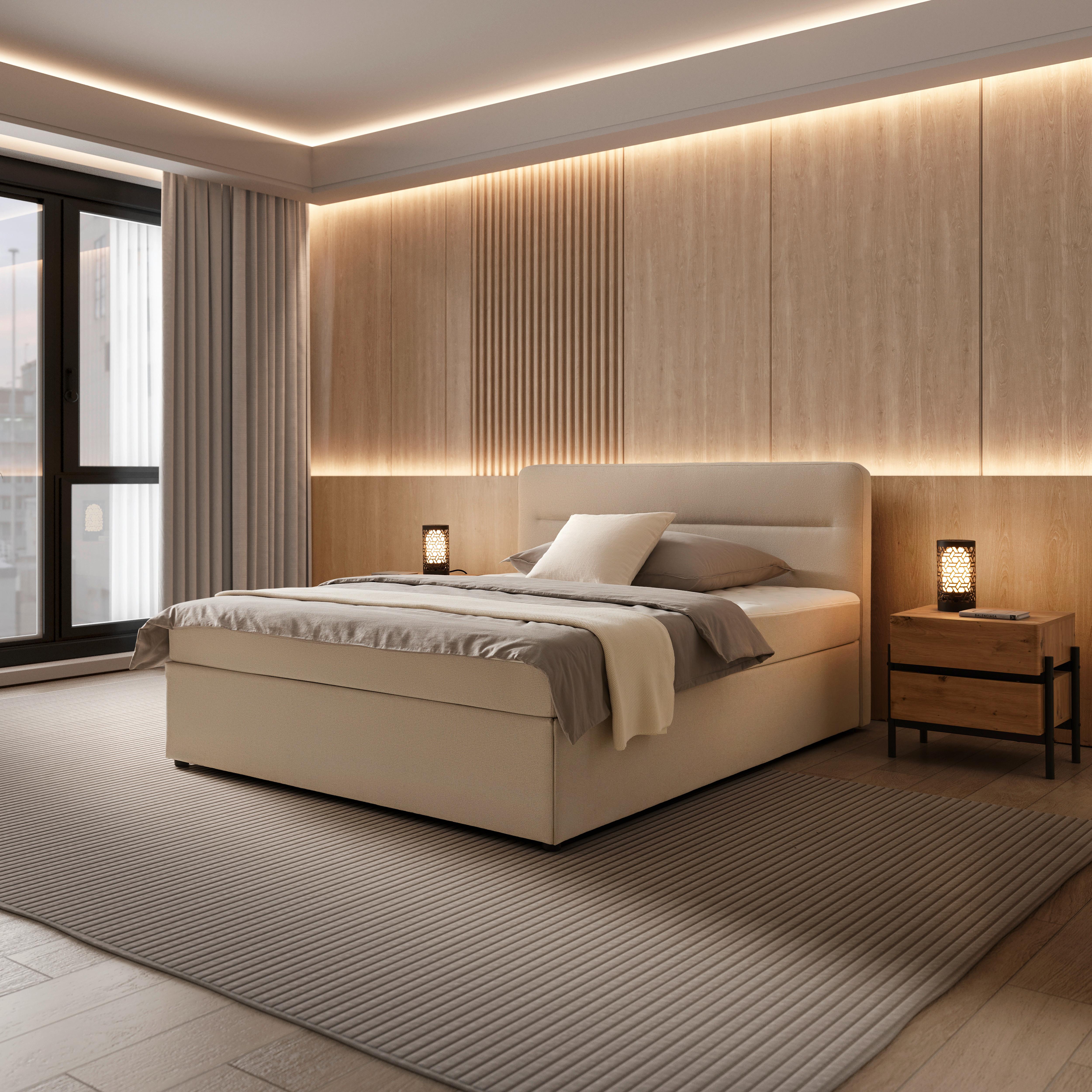 Boxbett Marco ca. 160x200 cm Creme - Creme/Schwarz, MODERN, Holz/Kunststoff (160/200cm) - Bessagi Home