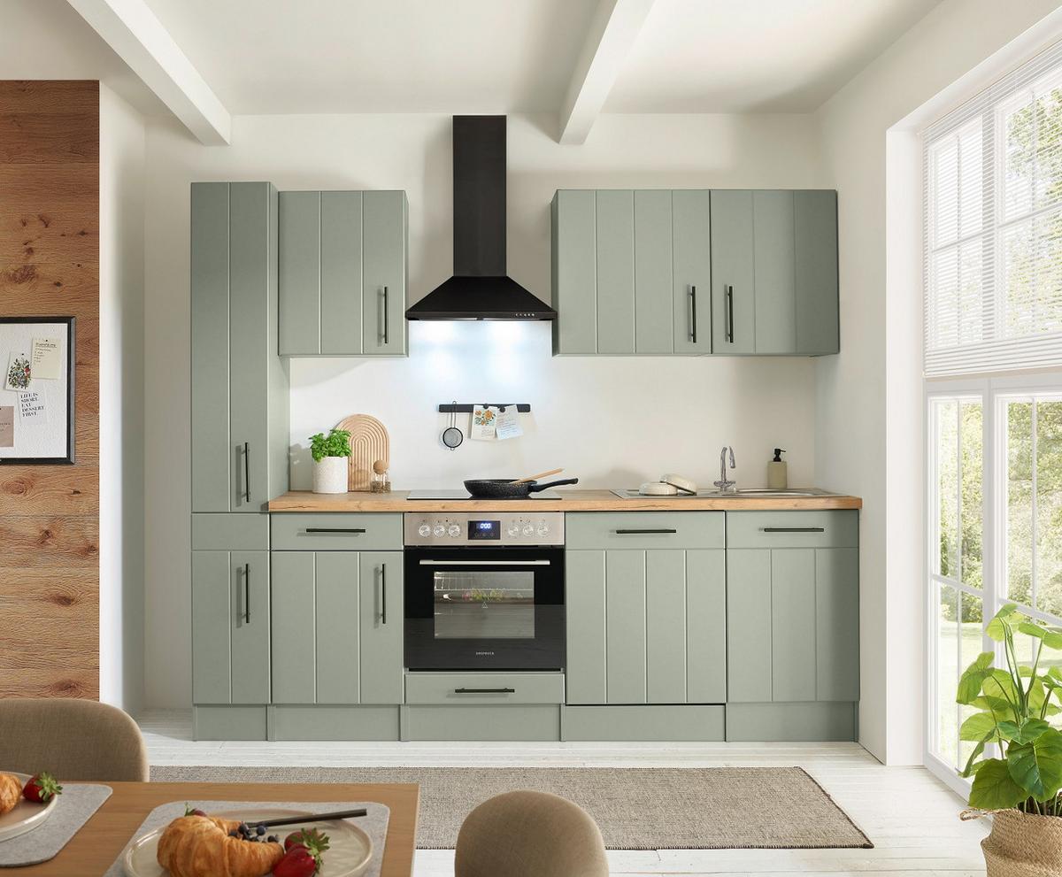 Küchenleerblock Anton o. Geräte Wildeiche/Schilfgrün - Schilfgrün/Wildeiche, Trend, Holzwerkstoff/Metall (250cm) - Respekta