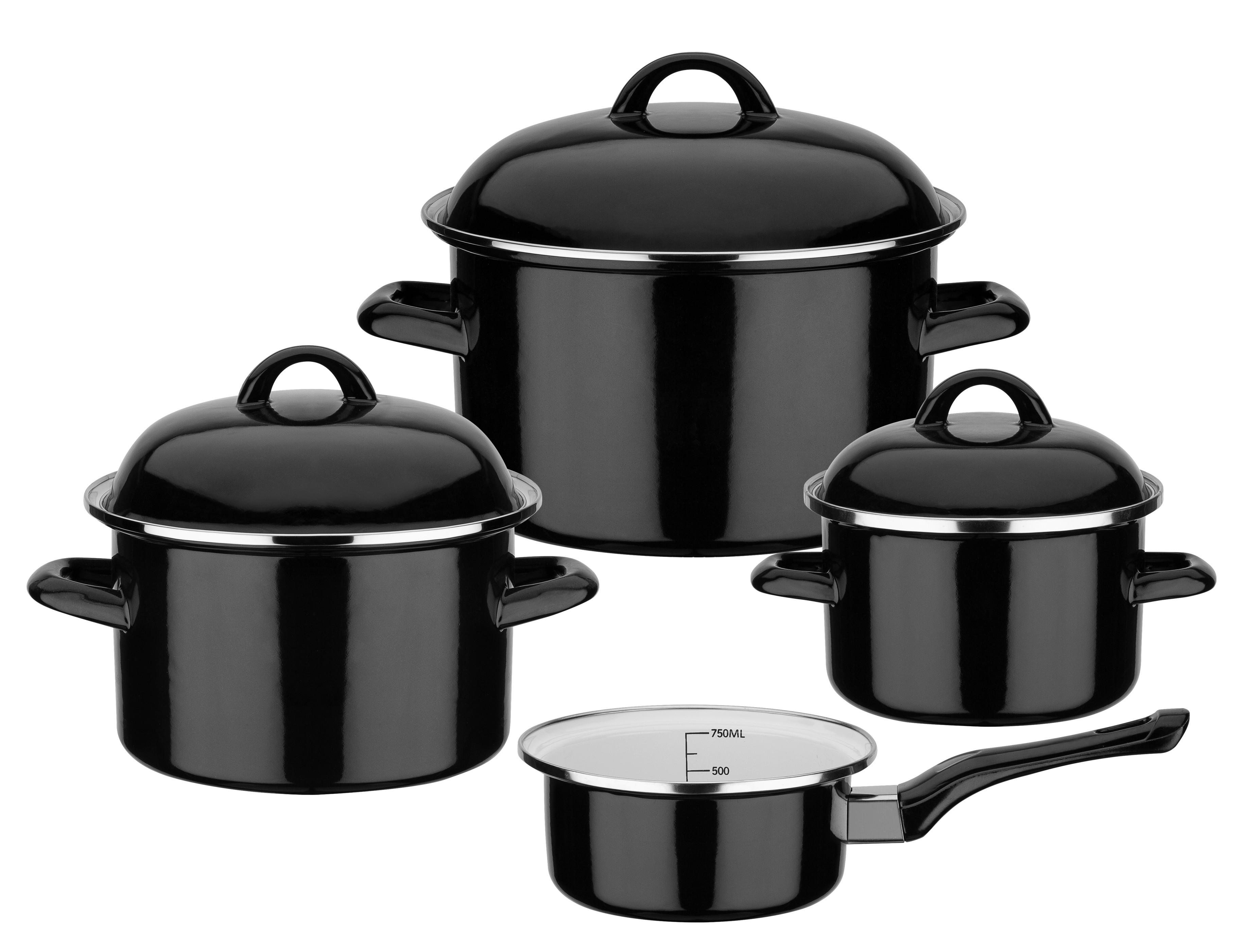 Set Posod Black&white, 4-Delni - črna, Basics, kovina - GSW